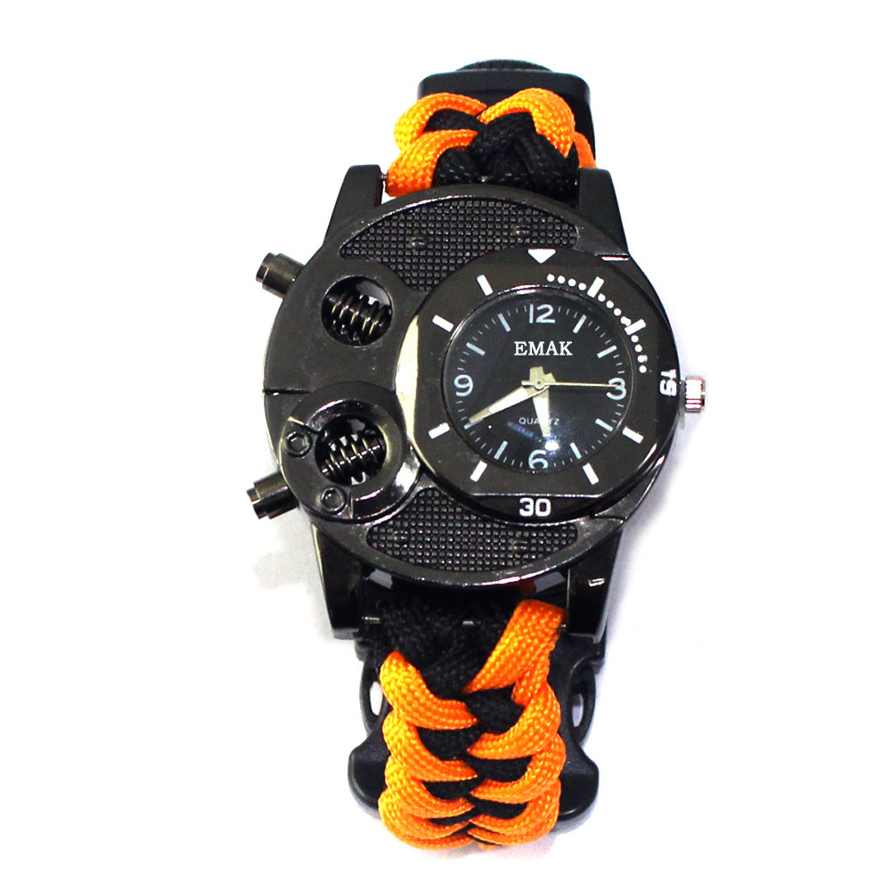 Emergency watch with rope and flashlight