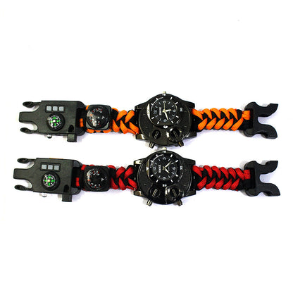 Emergency watch with rope and flashlight