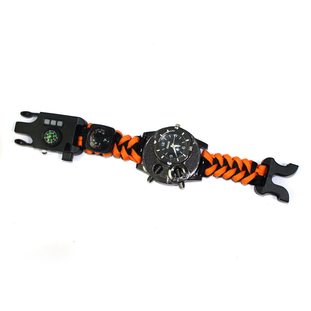 Emergency watch with rope and flashlight