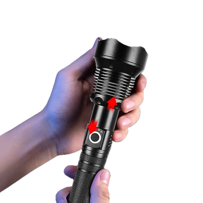 Telescopic zoom aluminum XHP70 flashlight SOS emergency