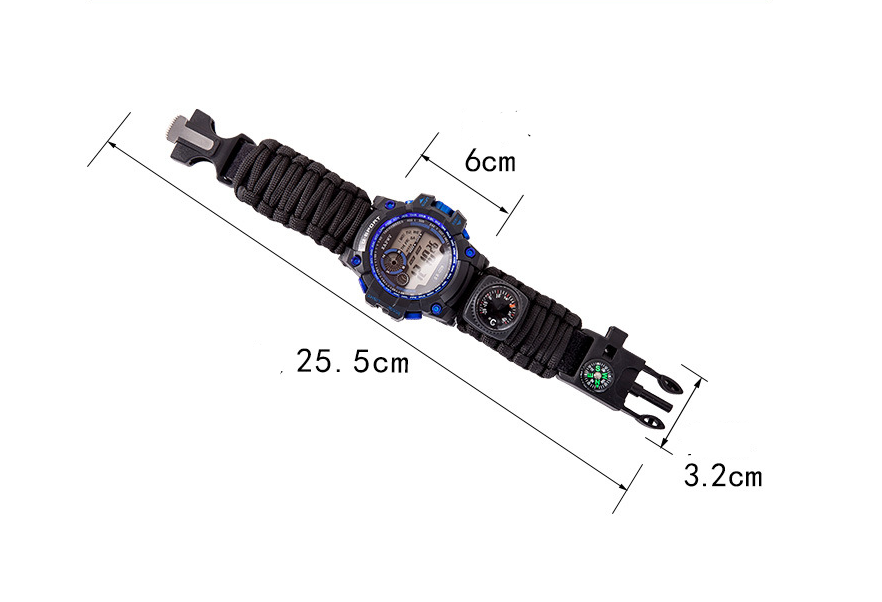 Ultieme outdoor-overlevingsarmband: waterdicht horloge en multifunctionele avonturenuitrusting